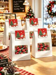 6pcs/12pcs/24pcs Xmas Holiday Window Stand-Up Paper Gift Bags, Visible Window Design For Candy Cookies Party Favor Pouches - View 6