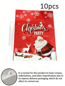 10pcs Christmas Drawstring Gift Bags, Drawstring Closure Design, Convenient For Storing Candies And Small Gifts. Suitable For Christmas Eve Gift Packaging, Can Be Used For Christmas Parties And Home Holiday Decor, Both As Gift Packaging Bags And Christmas Atmosphere Decoration. - Multicolor - View 13