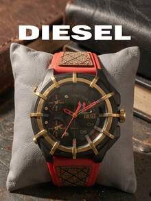 Diesel DZ4618 Men's Chronograph Watch|48MM Black‑Tone Case,Black Dial,Red Strap,Date Window,5BAR Water‑Resistant Fashion Wristwatch - Red - View 7