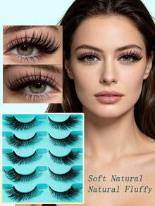 5 Pairs Full Strip False Eyelashes, Soft Fluffy Dense Natural Looking Lashes With Black Band For Daily & Party Makeup, Outer Corner Lengthening Design - View 3