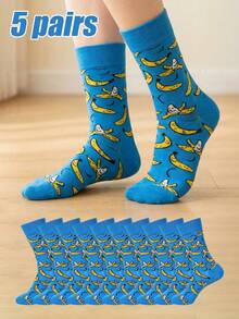 5 pares de calcetines unisex divertidos con diseño de plátano de dibujos animados, cómodos y transpirables, de media caña, para fiestas y uso en el hogar - Multicolor - Ver 7