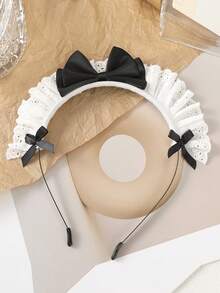 1pc Fashion Y2K Bow Headband, 3D Lolita Style Party Hair Accessory, Women's Hair Accessory Suitable For Daily Wear, New Year Gift For Friends - Black - View 2