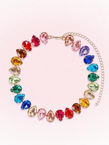 Popjeli 1pc Glamorous Colorful Heart & Teardrop Pendant Necklace - Multicolor C - View 3
