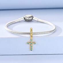 1Pc Mixed 18k Gold Plated Symbol Charms For Bracelet NecklaceDiy Jewelry Bead Pendant Large Hole CZ Hamsa Hand Cross Pattern Angel Daily Wear - Gold - View 7