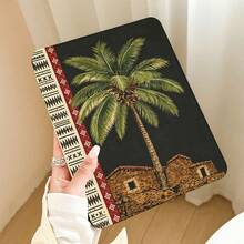 1pc Flip Desktop Protective Case With Pen Slot, Palm Tree Pattern, 360° Rotating Stand, Built-In Pen Slot, PU Leather Case With Stand, Auto Sleep/Wake Function, Compatible With Honor 8/9/10, Honor X8/X8A/X9/X8Pro/X9Pro/X9A/V8 Pro/GT 11.5inch And Other Models - Style 7 - View 1