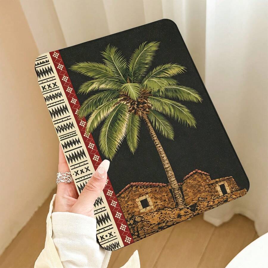 1pc Flip Desktop Protective Case With Pen Slot, Palm Tree Pattern, 360° Rotating Stand, Built-In Pen Slot, PU Leather Case With Stand, Auto Sleep/Wake Function, Compatible With Honor 8/9/10, Honor X8/X8A/X9/X8Pro/X9Pro/X9A/V8 Pro/GT 11.5inch And Other Models - Style 7 - View 1