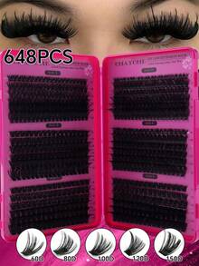 720/648 Sets DIY Complete Artificial Self-Adhesive Eyelashes, Including 8-16mm Different Lengths Soft Eyelash Clusters, Soft And Fluffy, Cluster Eyelash Set, Including Glue, Tweezers And Brush - Multicolor - View 4