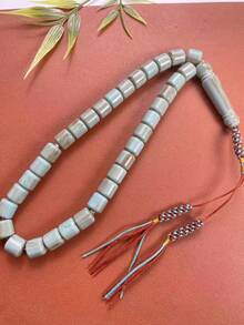 1pc 33-Bead Multicolor Resin Straight-Cut Barrel Beads Tasbih Prayer Beads, Faux Jade Texture, Handmade Woven Tassel, Handheld Prayer Beads For Worship And Prayer - Multicolor - View 8