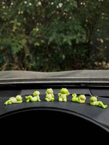 Mini Green Frog Figurine Set, Cute Multiple Poses, Suitable For Moss Terrarium, Fairy Garden, Succulent Planter And DIY Miniature Landscape Decoration, Glossy Miniature Decor, Suitable For Home Desktop Display, Halloween, Thanksgiving, Christmas And Easter Decoration - Green Plant Set - View 3