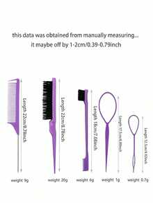 6/3/1pc Purple Hair Styling Tool Set, Includes Rat Tail Comb, Styling Comb And 2pcs French Braid Tools, Suitable For Braiding And DIY Styling, Essential For Salon, Makeup Travel And Back To School Season - Multicolor - View 8