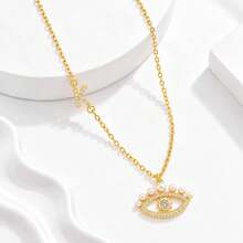 1pc New Fashion Initial Eye Pendant Golden Stainless Steel Chain Necklaces For Women - Yellow Gold - View 3