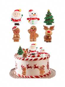 6pcs Cute 3D Cartoon Christmas Decorations, Christmas Cake Toppers, Fireplace Decor, Holiday Party Decorations - Multicolor - View 5