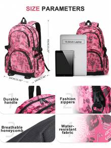 Durable Daily Backpack, Casual Large Capacity Travel Backpack, Sweet Cool Leopard Print Travel Backpack Commuter Backpack, Multi-Pocket Layered Storage Backpack Student Backpack, Equipped With Smooth Zippers And Adjustable Buckles, Unisex Lightweight Burden-Reducing Backpack Student Backpack, Multi-Compartment Partitioned Storage, Breathable Pressure-Relieving Shoulder Straps, Wear-Resistant Fabric Commute Travel Business Trip Multi-Use, Simple Pink Versatile Student Short Trip Multi-Function Luggage Backpack - Hot Pink - View 2