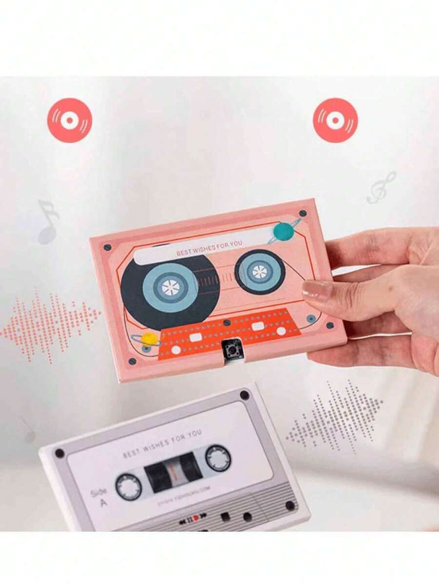 1pc Cassette Tape Style Greeting Card, Wedding Invitation, Birthday Blessing Card - Multicolor - View 1