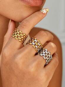 3pcs/1pc Vintage Minimalist 18K Gold Plated Stainless Steel Open Adjustable Rings, Stackable Women's Jewelry, Suitable For Daily Wear, Gift For Her - Multicolor 3 - View 4