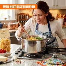 Geezy Stainless Steel Stock Pots With Glass Lids - Deep Casserole Cooking Pots With Induction Base For Gas, Electric, Ceramic & Halogen Hobs, Dishwasher Proof Cookware - View 3
