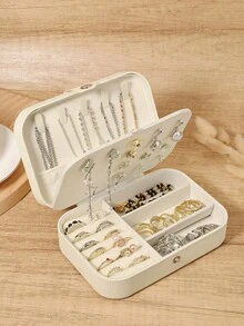 1pc Casual Chic Multi-Layer Jewelry Organizer Box With Snap Closure, Portable Travel Accessory Storage For Earrings, Necklaces, Rings, Easy To Carry - White - View 6