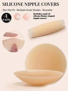 1 Pair Silicone Ultra-Thin Plus Size Nipple Covers, Plus Size Invisible Bra, Plus Size Lingerie, Plus Size Adhesive Bra, Strapless Bra - Multicolor - View 12