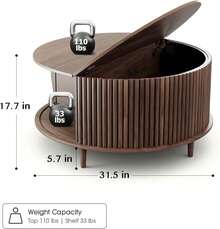 Mesa de centro redonda con almacenamiento, mesa de centro moderna de mediados de siglo con puerta corredera, mesa de centro de madera para sala de estar, mesa central pequeña de 31.5 - Negro - Ver 2