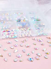 1 Box 12-Compartment Multi-Shape AB Crystal Nail Rhinestone Set, Colorful Crystal Gemstones, Flat-Back Gem Decorations, Heart, Round, Oval, Square, Rectangular, Suitable For Nail Rhinestones, Nail Art Decoration, Nail DIY Gem Accessories - Multicolor - View 6