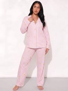2pcs Set Piyama Wanita Longgar Nyaman Bernapas Atasan Lengan Panjang dan Celana Panjang - Berwarna merah muda - View 6