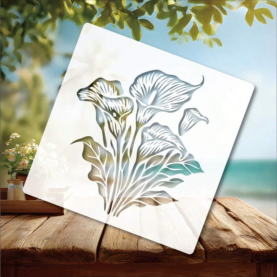 1pc Calla Lily Pattern Hollow Stencil, Creative Plant Design, Reusable Washable Painting Template For Wall, Furniture, Crafts, Textiles And DIY Painting Spraying