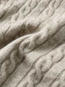 Women's Fall Winter Oatmeal Cable Knit Mock Neck Button Detail Long Sleeve Cinched Waist A-Line Mini Sweater Dress, Elegant Casual Work Wear - Dark Apricot - View 10