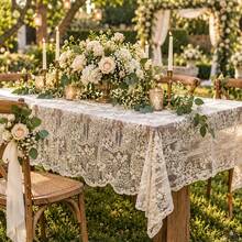 1pc French Vintage Floral Hollow Lace Tablecloth, Wavy Edge Semi-Transparent Lace Tablecloth, Washable Decorative Tablecloth, Suitable For Dining Table, Wedding Party, Home Kitchen Decor - Apricot Embroidery - View 2