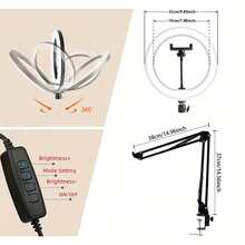 Upgrade Ring Light Overhead Camera Phone Mount For Desk, 10" Selfie Light With Stand Tripod Compatible With Iphone, Light With Phone Holder For Video Recording,Zoom Meeting,Live Streaming - Black - View 2