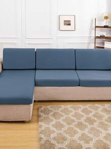 1pc Four-Season Solid Color Milk Silk, High Elasticity Detachable, Machine Washable, Sofa Cushion Cover Suitable For Living Room Polyester Sofa Cushion Cover Backrest Cover - Gray Blue - View 9