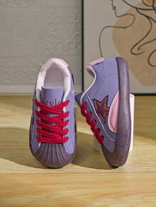 Children's Colorblock Sneakers With Star Applique, Casual Soft-Sole Versatile Spring/Autumn Toddler Walking Shoes - Purple - View 1