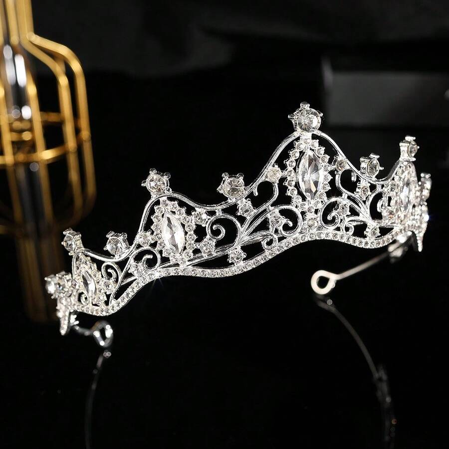 1件女款時尚公主風3D皇冠甜美奢華水鑽生日髮飾髮箍 - 銀色 - 查看 1