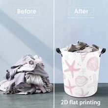 Light Blue Sky Watercolor Jungle Animal Hot Air Balloon Foldable Laundry Basket, Cute Elephant, Giraffe, And Rabbit Printed Storage Basket, Suitable For Children's Clothes And Toys, A Fun And Whimsical Home Storage Decoration For The Room - Pink - View 5