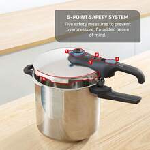 Olla De Presión T-fal, Secure Click T-fal Trendy, capacidad de 8 litros, Acero Inoxidable, plateada, 5 sistemas de protección, incluye vaporera de acero inoxidable, compatible con todas las fuentes de calor incluyendo inducción - Ver 4