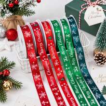 5 Rolls/1 Roll Christmas Satin Ribbon Red Green Snowflake Reindeer Print Gift Wrapping Roll Christmas Gift Bow DIY Holiday Party Decoration - Multicolor - View 1