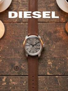 Diesel DZ1467 Men Daily Casual Watch46MM Silver‑Tone Case,Grey Dial,Strap,5BAR Water‑Resistant For Daily & Street Outfit - Brown - View 3