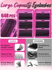 720/648 Sets DIY Complete Artificial Self-Adhesive Eyelashes, Including 8-16mm Different Lengths Soft Eyelash Clusters, Soft And Fluffy, Cluster Eyelash Set, Including Glue, Tweezers And Brush - Multicolor - View 10