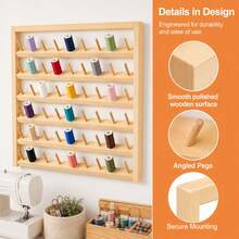 Wooden 60-Spool Thread Rack Wall Mounted Sewing Organizer - Brown - View 6