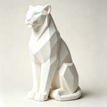 Minimalist Low Poly Leopard Sculpture Decor Ornament, Modern Home Decor, Suitable For Bedroom Nightstand, Living Room Fireplace Mantel, Entryway Decoration, Minimalist Premium Interior Styling - White - View 3