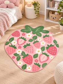 1PC Cute Strawberry Shaped Area Rug, Pink Floral Fruit Carpet For Girls Bedroom, Kids Room, Nursery & Playroom Decor - Multicolor - View 1