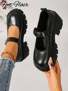 Foot Flair 女款厚底踝帶經典舒適瑪麗珍鞋 尺寸 35-43 - 霧面黑色 - 查看 3