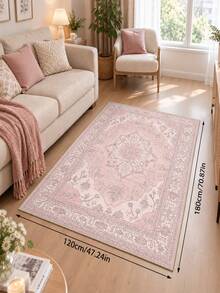 1pc Soft Pink Vintage Floral Pattern Printed Low Pile Carpet, Anti-Slip Anti-Stain Washable, Acetate Bonded Printed Rug Mat, Suitable For Living Room, Entrance, Bedside, Game Room, Home Decor, Room Decoration - Multicolor - View 10