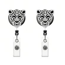 1PC/2pcs/4pcs Rhinestone Leopard Head Retractable Badge Reel Keychain, Adjustable Length, Hard Shell ID Holder Clip For Bus Card, ID Card, Work Badge, Student ID, Exhibition Pass, Event Party ID Card Holder - Leopard Head - View 15