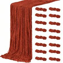 16pcs Clay Color Gauze Table Runner, Vintage Country Style Semi-Transparent Crinkled Sheer Long Table Runner, Soft Flowy Draping Fabric Tablecloth Cover, Lightweight Bohemian Style Wedding, Bridal Shower, Baby Shower, Dinner Party, Farmhouse Banquet Table Decor - Rust Red - View 29