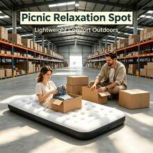 Three-Color Optional Single-Size PVC Flocking Air Mattress, Honeycomb Support Portable Air Bed, Lightweight Flocking Air Mattress For Camping, Travel, Guest Rooms And Temporary Bedding - Black and White - View 4