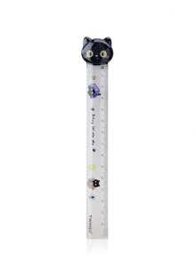 1pc Cute Cat & Dog Cartoon Animal Shaped 15cm Ruler With Fuzzy Ball, Wavy Line Scale, Adorable Stationery,Rulers, Back To School - Multicolor - View 15