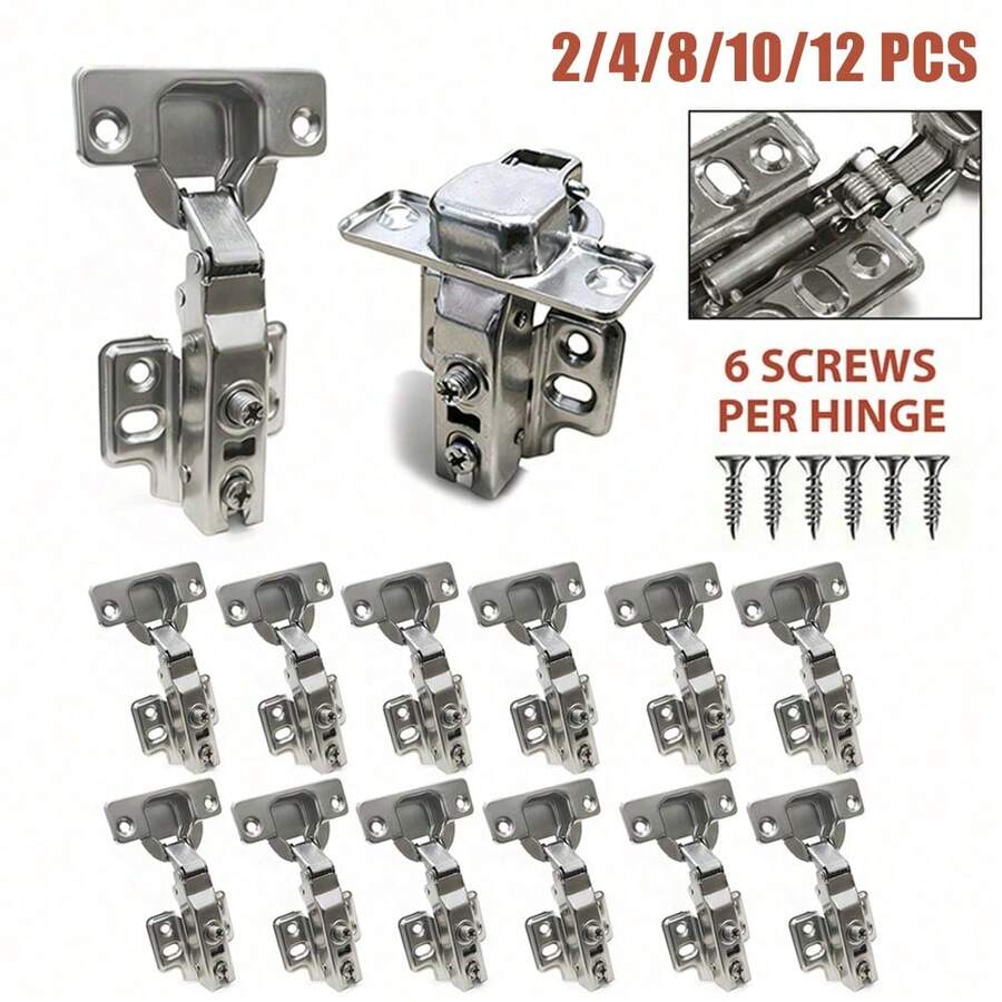 2/4/8/10pcs Straight Arm Cabinet Hinges, Wardrobe Soft Close Dampened Hinges, Cold Rolled Steel Cabinet Door Hinges, Straight Arm Soft Close Dampened Hinges - Multi-color - View 1