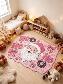 1pc Pink Santa Claus Rug, Plush Velvet, Decorative Rug, Bedroom Decor, Small Rug, Carpet, Home Decor, Living Room Rug, Living Room Small Rug, Bedroom Rug, Living Room Home Decor - Multicolor - View 5