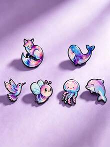 6pcs Dreamy Starry Sky Animal Metal Badge – Cute Cartoon Brooch, Creative Bag Accessory, Student Gift, Christmas Gift Brooch - Multicolor - View 4