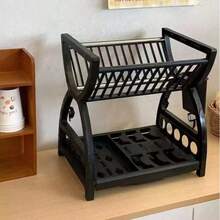 1pc Kitchen Storage Rack, Dish Drainer, Double Layer Bowl, Plate And Chopstick Drying Rack, Countertop Kitchen Utensil Organizer - Multicolor - View 6